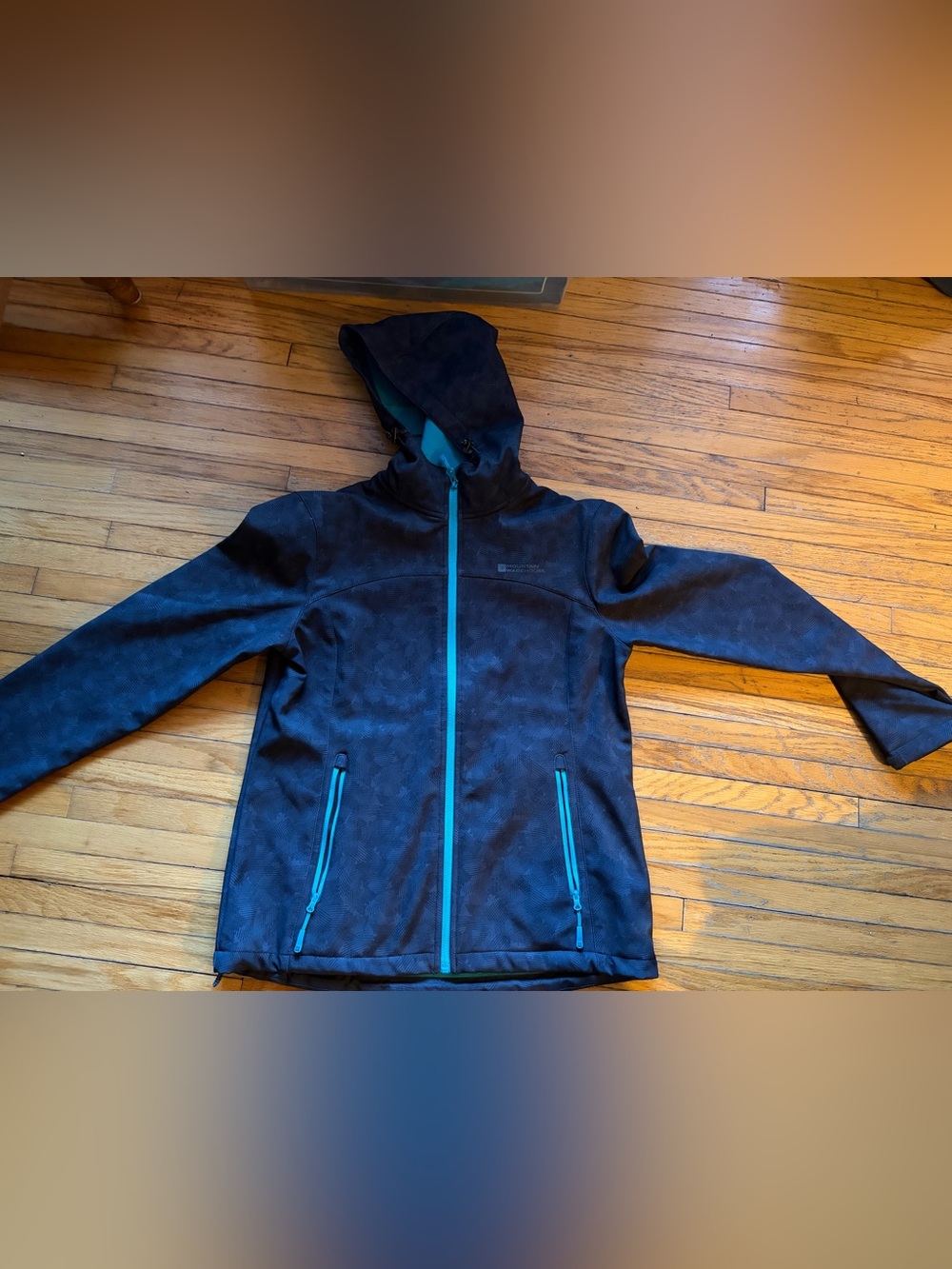 Black Hooded Softshell Jacket with Teal Zippers mountain warehouse